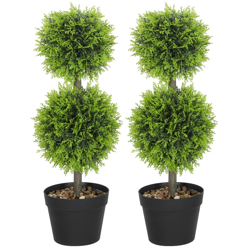 HOMCOM Set 2 sfere di bosso artificiali 60 cm con vaso, Verde