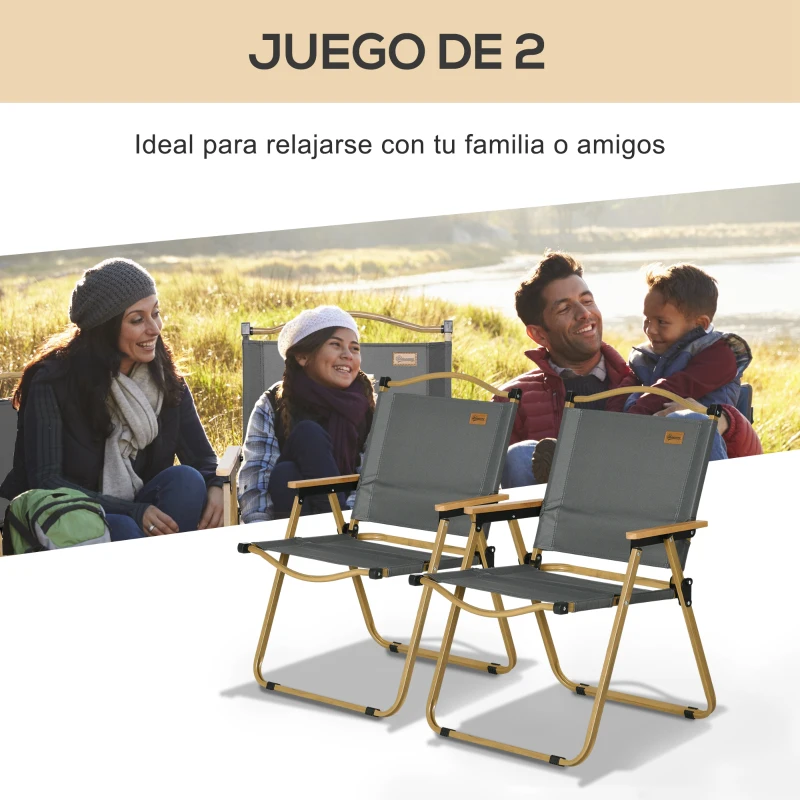 Outsunny Set 2 Sillas de Jardín Plegables con Reposabrazos Sillas para Camping y Playa en Tela Oxford 54x59x78 cm Gris Oscuro