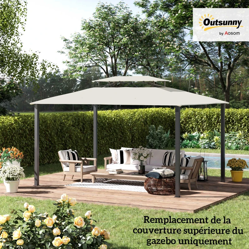 Outsunny Telo di ricambio gazebo 4x3 m con doppio tetto, 180 g/m², Crema