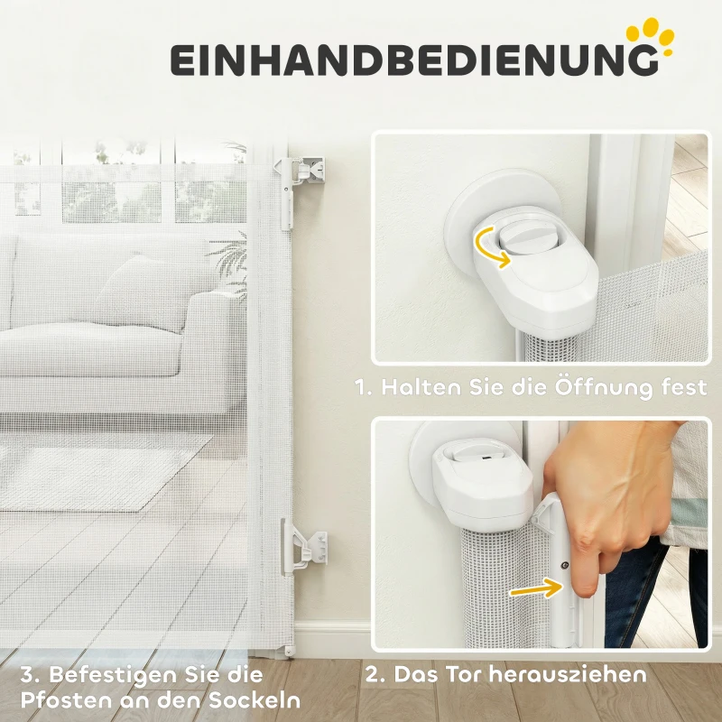 PawHut Treppenschutzgitter Türschutzgitter Ausziehbar 0-140 cm mit Einhandbedienung für Haustiere für Treppen Türen Weiß