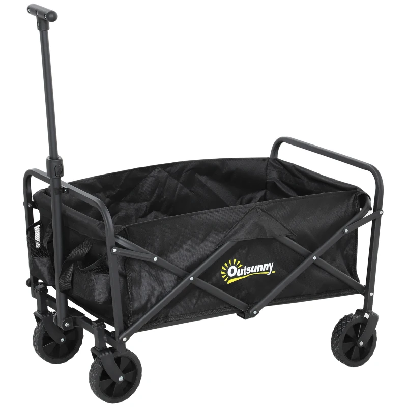 Outsunny Chariot de Jardin 62L Pliable avec Poignée Réglable, en Métal et Tissu Oxford, 76x48x86 cm, Noir