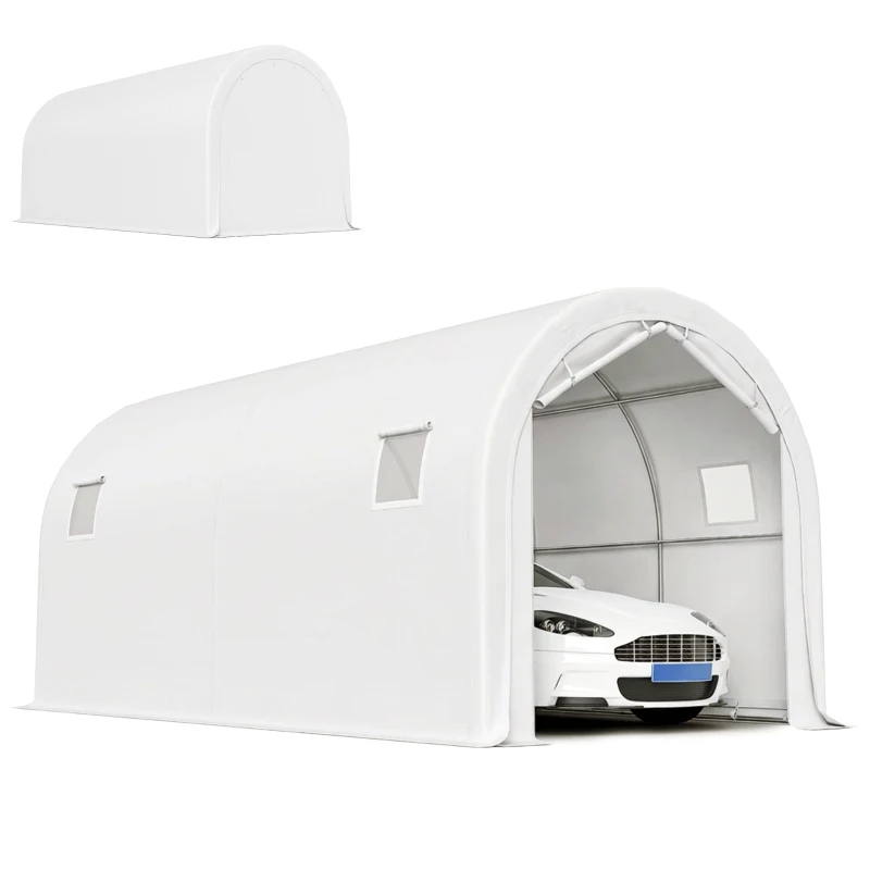 Outsunny Garage auto da esterno 3x6 m con telo PE e telaio zincato, Bianco