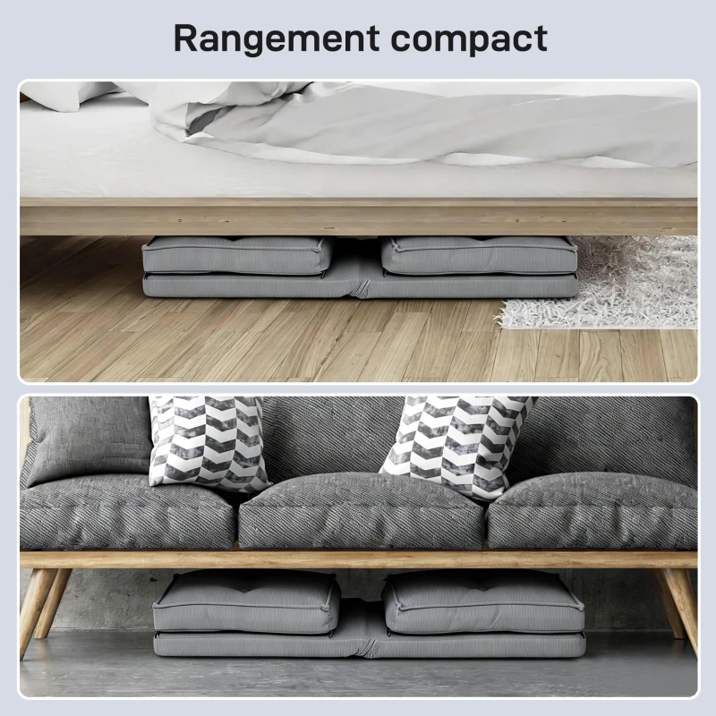 HOMCOM Poltrona da Pavimento Pieghevole in Velluto a Coste, Materassino da Pavimento con Schienale Regolabile in 5 Posizioni, 59x230x15 cm, Grigio