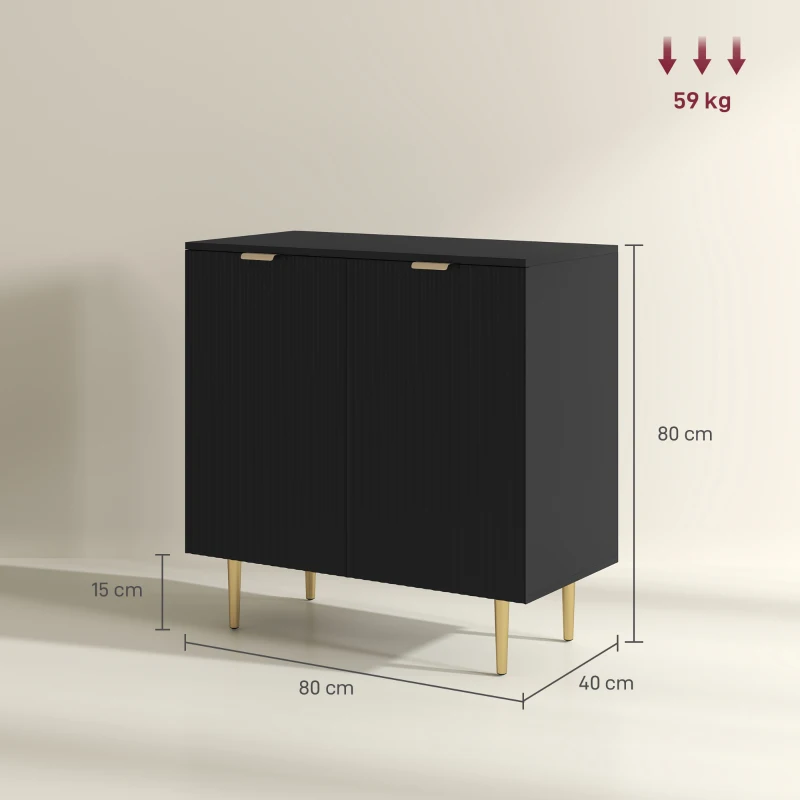 HOMCOM Buffet de cocina mueble de almacenamiento con 2 puertas estante regulable patas metálicas elevadas 80 x 40 x 80 cm negro