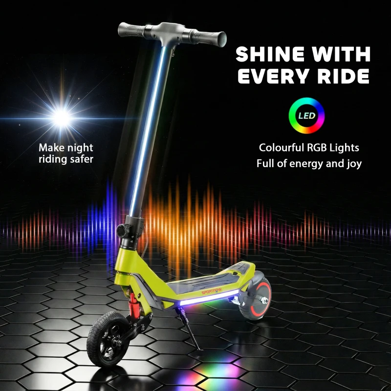 SPORTNOW Electric Scooter for Kids, Foldable E Scooter for Age Age 6+ with LED Display, RGB lights, Up to 16km/h, Green