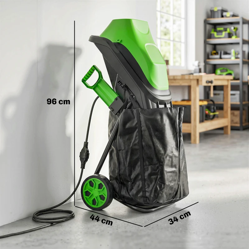 Outsunny Trituratore elettrico 2500 W per rami con sacco raccolta 45 L, Verde