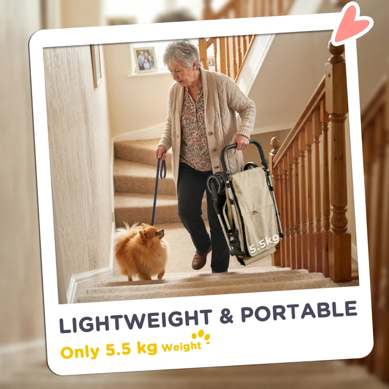 Wózek dla psa i kota, składany, do 10 kg, Khaki