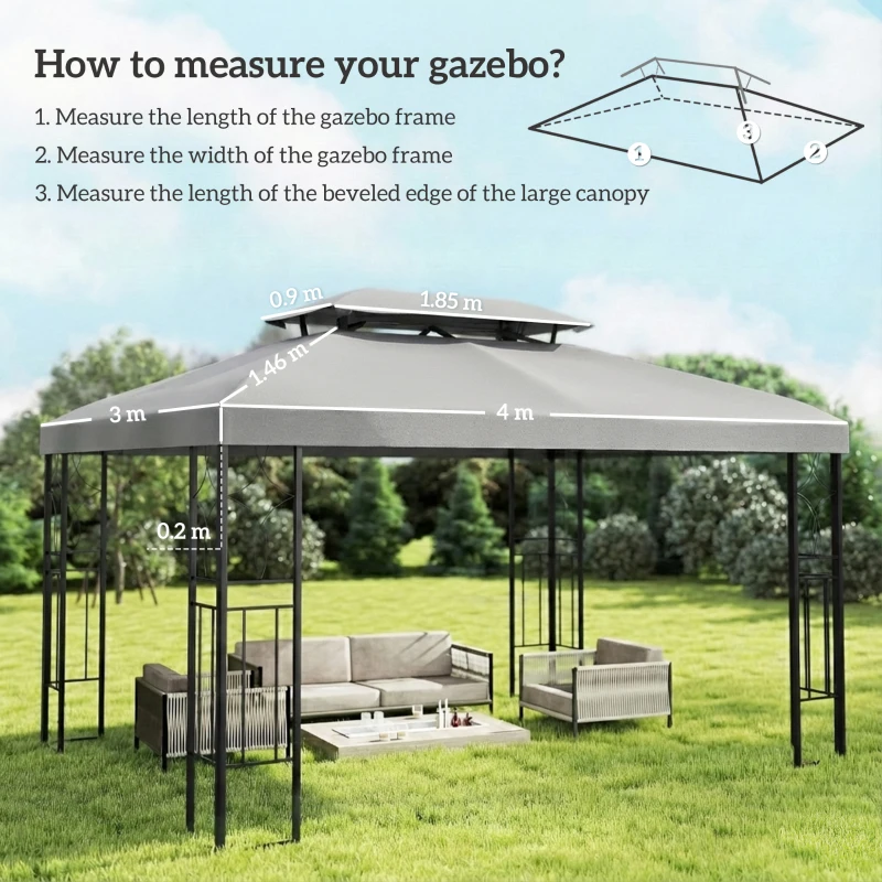Outsunny Telo di ricambio gazebo 4x3 m con doppio tetto e drenaggio, Grigio chiaro
