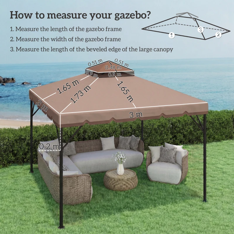 Outsunny Telo di ricambio gazebo 3x3 m con doppio tetto e UPF30+, Kaki