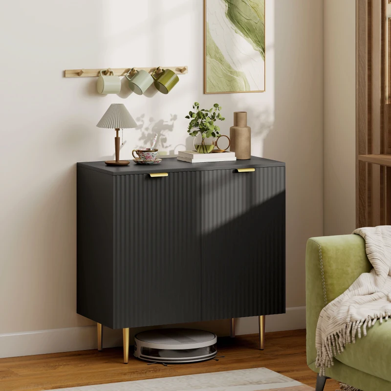 HOMCOM Buffet de cocina mueble de almacenamiento con 2 puertas estante regulable patas metálicas elevadas 80 x 40 x 80 cm negro