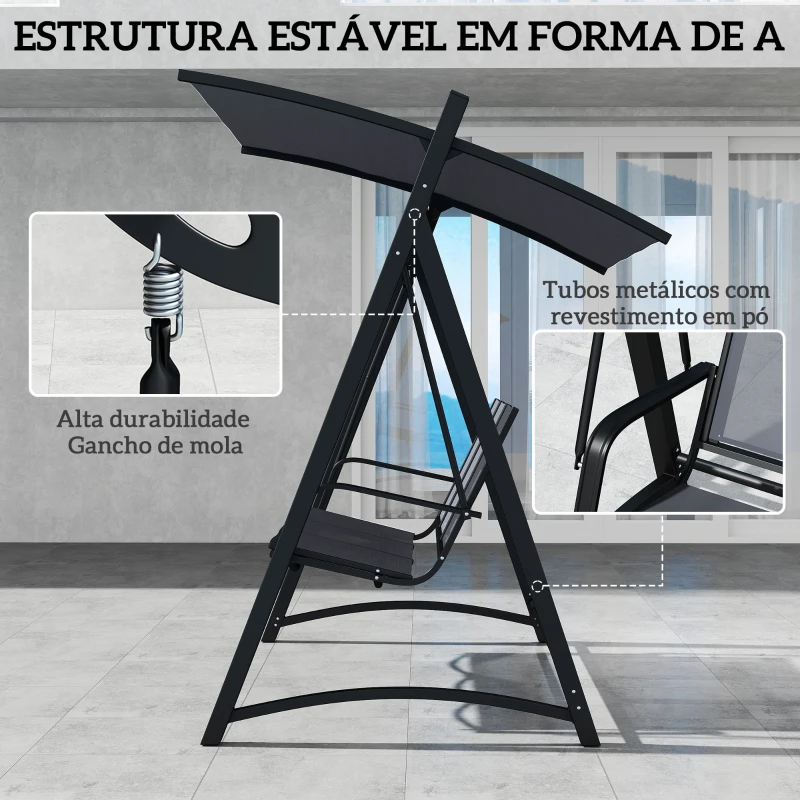 Outsunny Baloiço de Jardim de 3 Lugares com Teto Ajustável UPF50+ Assento Transpirável e Estrutura em Metal 188x130x183 cm Cinza