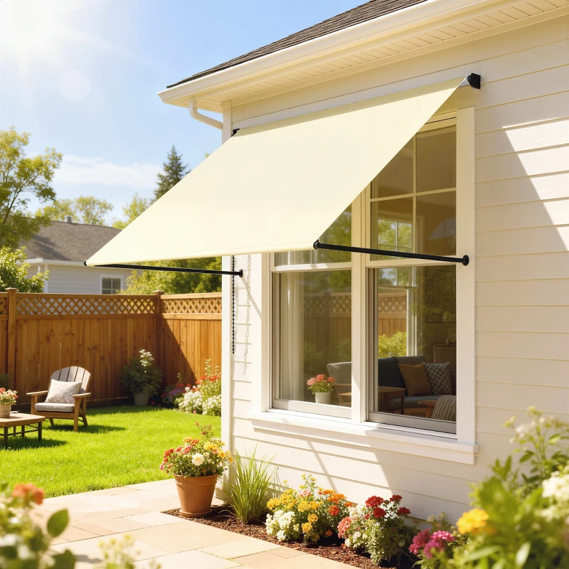 Outsunny Tenda da sole manuale retrattile e regolabile con protezione UV, 150x116 cm, Crema