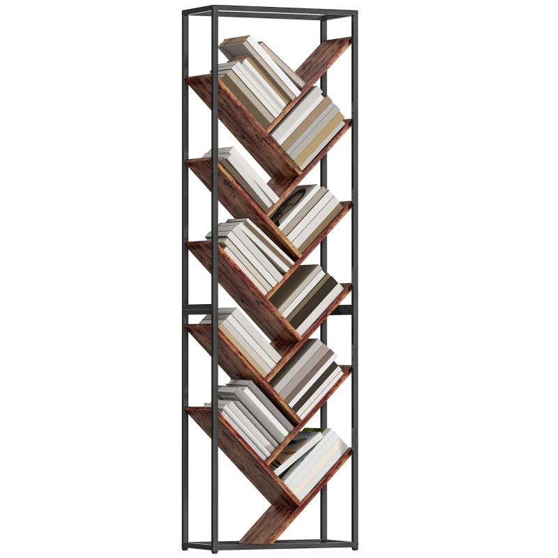 HOMCOM 10 Shelf Industrial-Style Bookshelf - Black/Brown