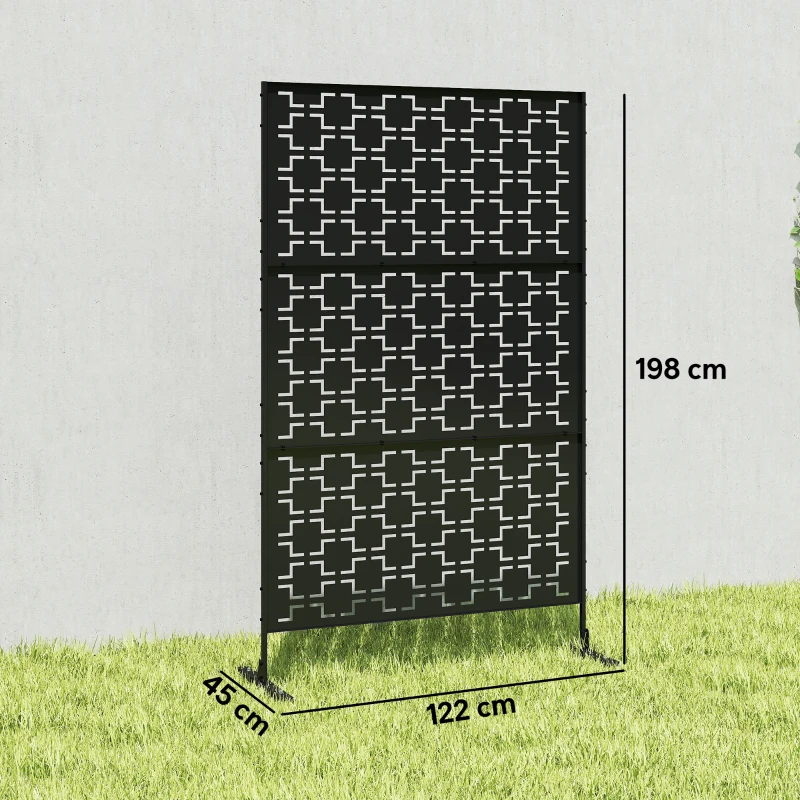 Outsunny Metal Decorative Privacy Screen Outdoor Divider, Black Grid