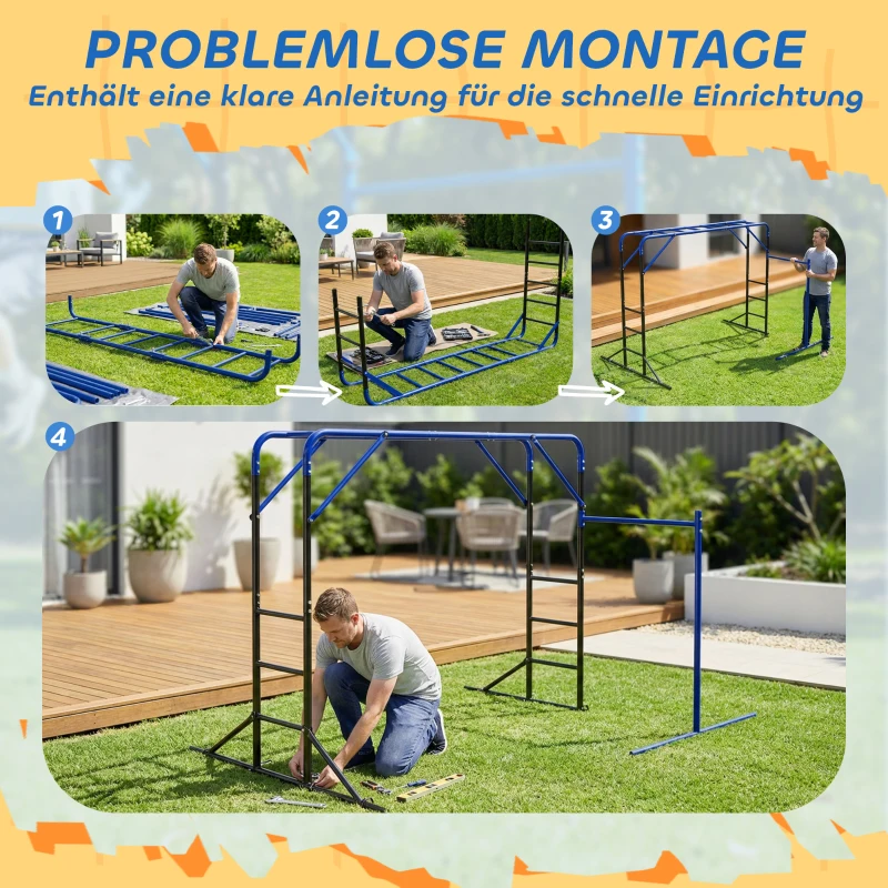 AIYAPLAY Structură de cățărat pentru exterior - turn cu bară de gimnastică și bară pentru tracțiuni pentru copii 3-8 ani până la 150 kg 250x190x180 cm Negru