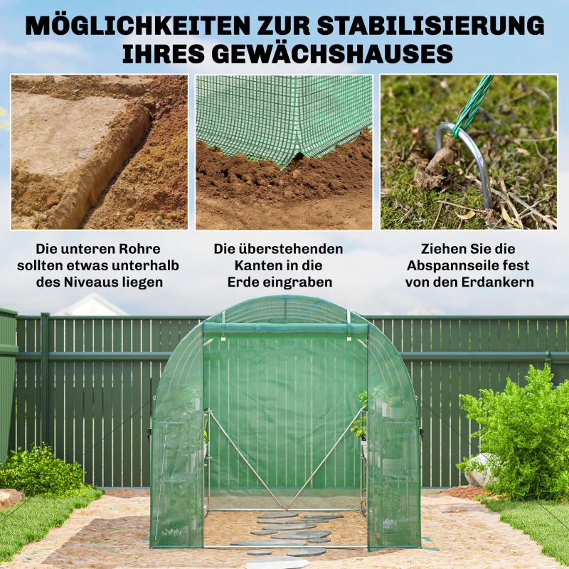 Outsunny Serre env. 2,7 x 2 x 2 m Serre tunnel avec étagères Porte zippée enroulable 6 fenêtres en filet Arceaux de soutien