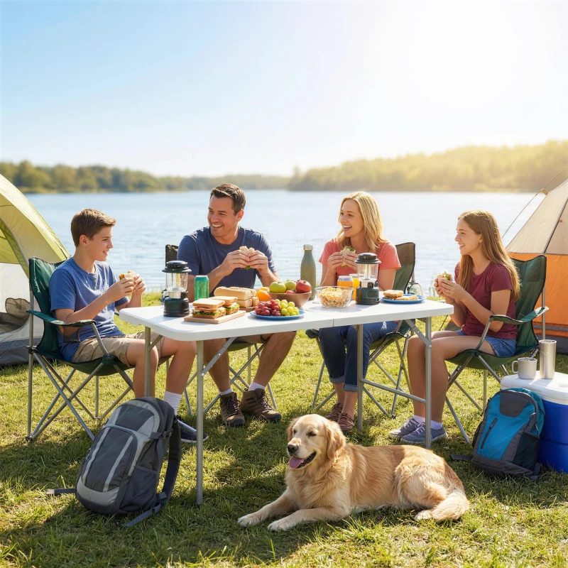 Outsunny Table de camping pliante à 2 hauteurs avec poignée, en HDPE, 120x60x74 cm, Blanc