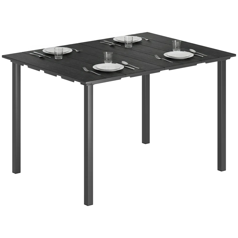 Outsunny Table à manger de jardin pour 6 personnes avec plateau en HDPE et structure métallique pour patio 120x90x74 cm noir