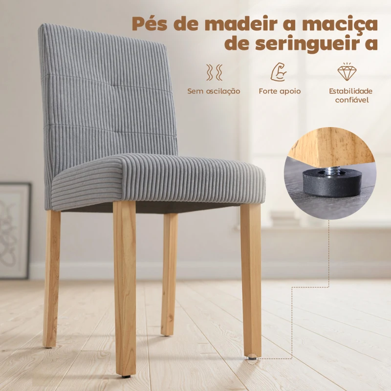 HOMCOM Conjunto de 4 Cadeiras de Jantar Modernas Encosto Alto Estofadas em Tecido Canelado Tipo Veludo  44x56x90 cm Cinzento