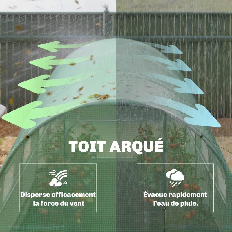 Outsunny Serre tunnel de jardin 6m², serre de jardin tunnel 200x300x200cm porte et 8 fenêtres, bâche PE 140 g/m² vert