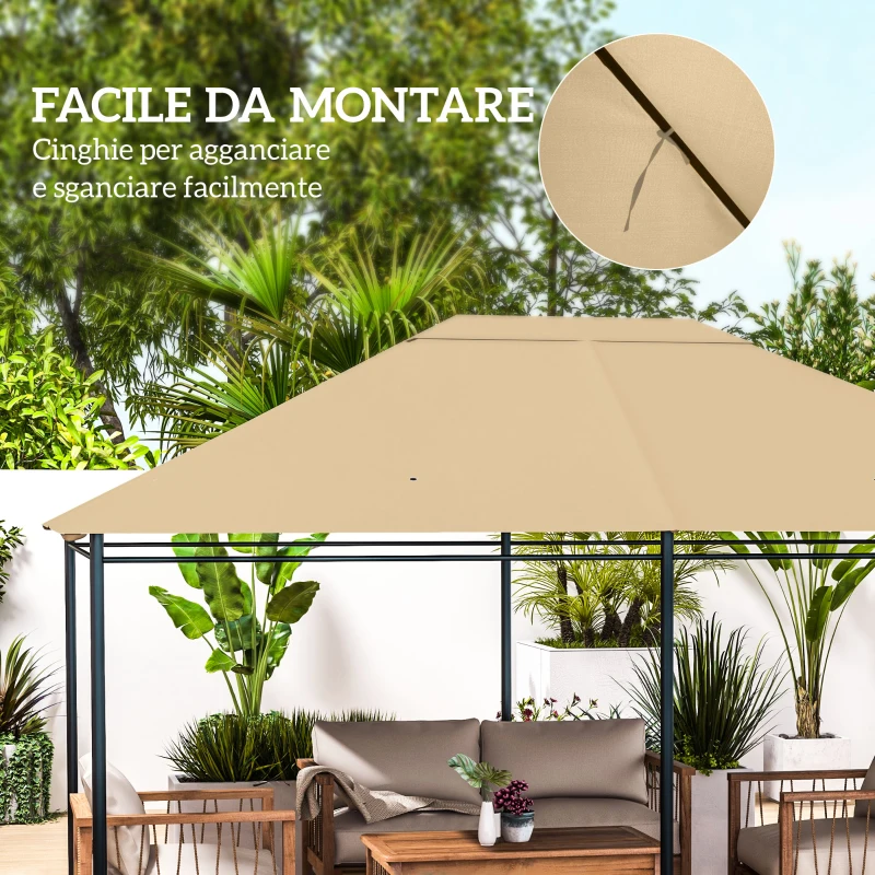 Outsunny Tetto di Ricambio per Gazebo 4x3 m Anti UV in Poliestere con Presa d'Aria, Khaki