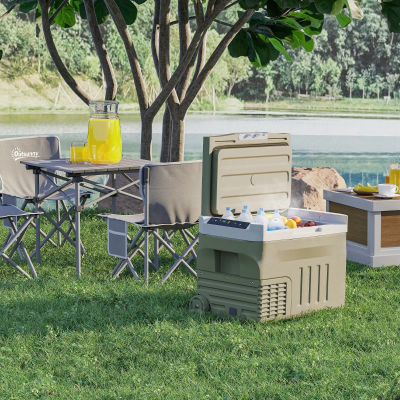 Outsunny Geleira Portátil Elétrica 30L Geleira de Carro -20℃ a +20℃ 12V/24V com Rodas Compressor e Ecrã LED 61x39x41,5 cm Verde