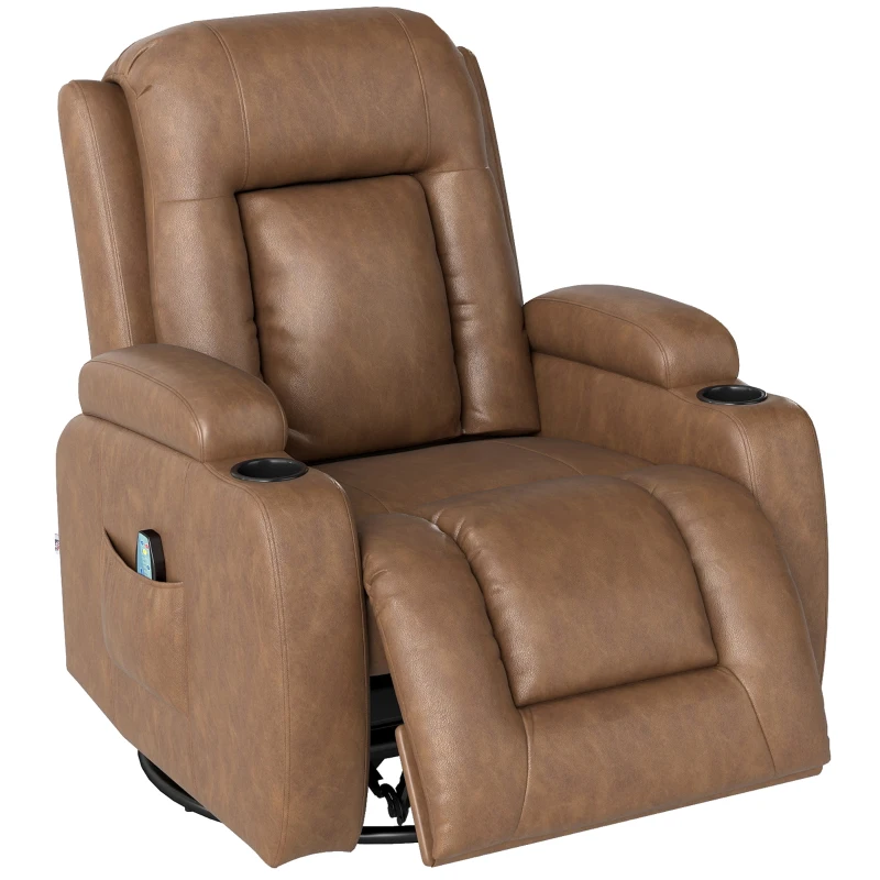 HOMCOM Sillón Relax Reclinable Masajeador Calefactable en Piel Sintética con 8 Puntos de Masaje, Marrón