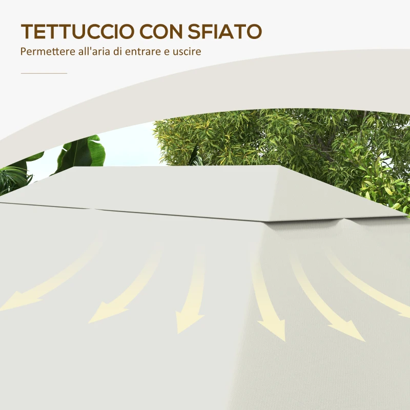 Outsunny Tetto di Ricambio 4x3 m per Gazebo Anti UV in Poliestere con Presa d'Aria, Bianco Crema