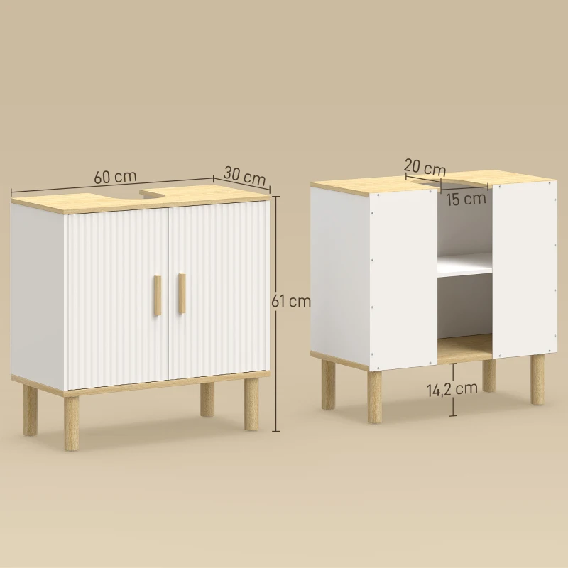 HOMCOM Waschbeckenunterschrank mit verstellbarem Einlegeboden Unterschrank für wandhängende Waschbecken mit gerillten Türen 60x30x61 cm Weiß