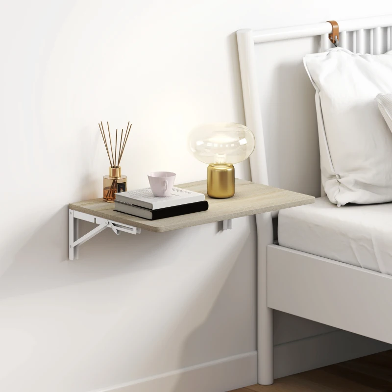 HOMCOM Escritorio abatible de pared, 60x40 cm, escritorio flotante que ahorra espacio con esquinas redondeadas, para oficina en casa, salón, dormitorio, cocina, Roble
