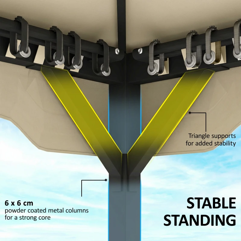 Outsunny Pavillon 3,6x3 m Imperméable Stable Résistant à l'hiver Pavillon de jardin à double toit Moustiquaire Côtés Orifices de drainage
