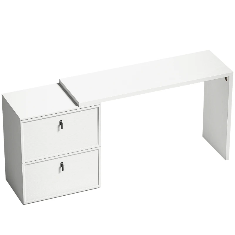 HOMCOM Bureau réversible en L avec 2 tiroirs classeurs design moderne pour petits espaces bureau blanc