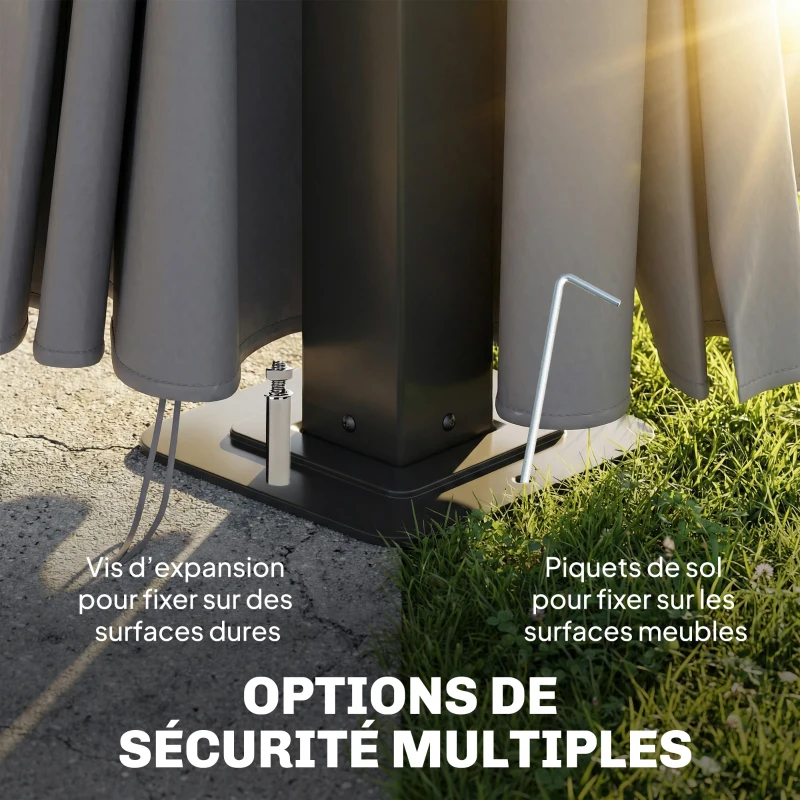 Outsunny Tonnelle de Jardin Pavillon Toit Rigide en Polycarbonate Deux Niveaux Imperméable UV50+ 356x296x285cm Gris Foncé