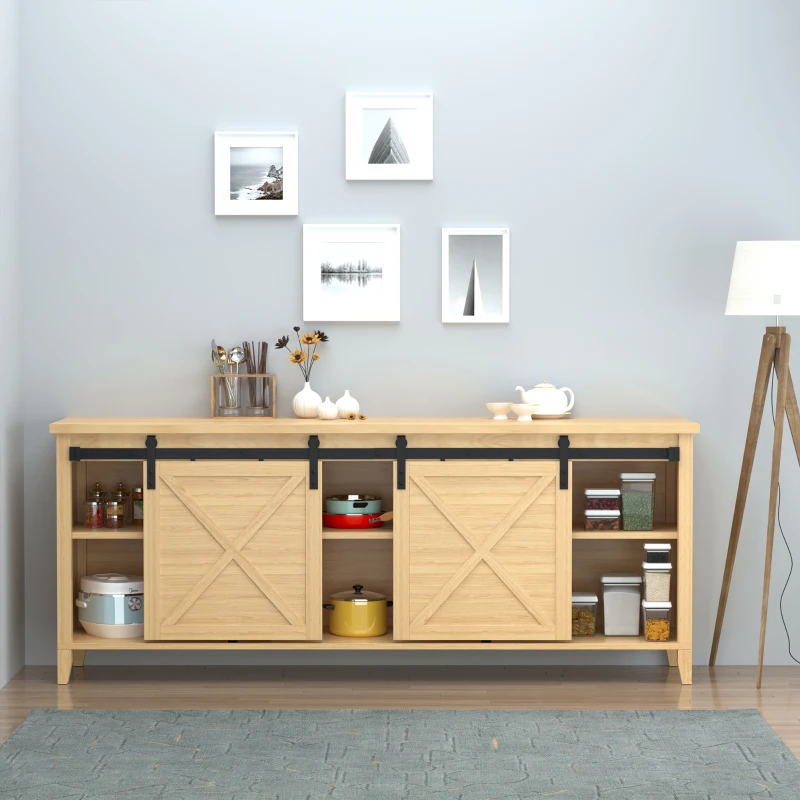 HOMCOM Herrajes Puertas Correderas 200 cm para Puerta Corredera Doble de Madera Ancho 50 cm Mueble de TV Armario Negro