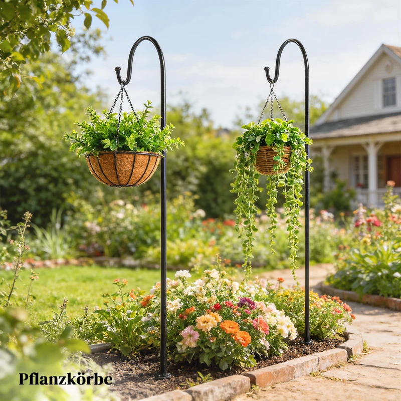 Outsunny Set 2 ganci da giardino 160 cm per lanterne, piante e luci solari, Nero