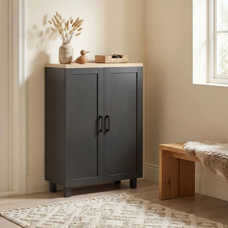 HOMCOM Armário de Sala de Estar Moderno Armário de Armazenamento com 2 Portas Prateleira Ajustável e Base Elevada 60x30x90 cm Preto