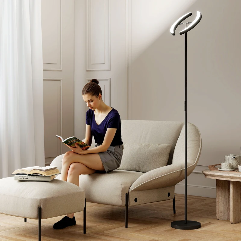 HOMCOM Lampă de Podea Reglabilă cu Telecomandă și Două Capete Rotative 350°, Reglare Temperatură Culoare 2700K-6000K, pentru Living și Dormitor, Negru