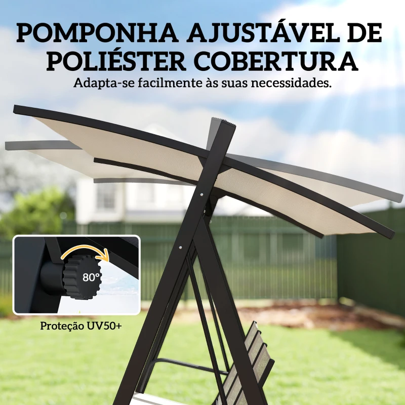 Outsunny Baloiço de Jardim de 3 Lugares com Teto Ajustável UPF50+ Assento Transpirável e Estrutura em Metal 188x130x183 cm Creme