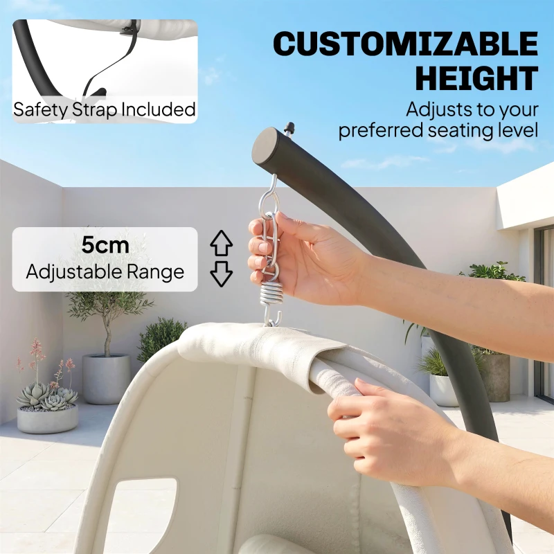 Outsunny Poltrona Sospesa con Struttura, Cuscino Seduta Spesso e Cintura di Sicurezza, Altezza Regolabile, Grigio Chiaro