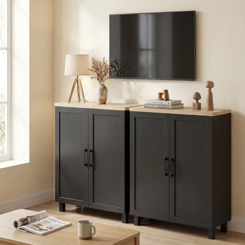 HOMCOM Armário de Sala de Estar Moderno Armário de Armazenamento com 2 Portas Prateleira Ajustável e Base Elevada 60x30x90 cm Preto