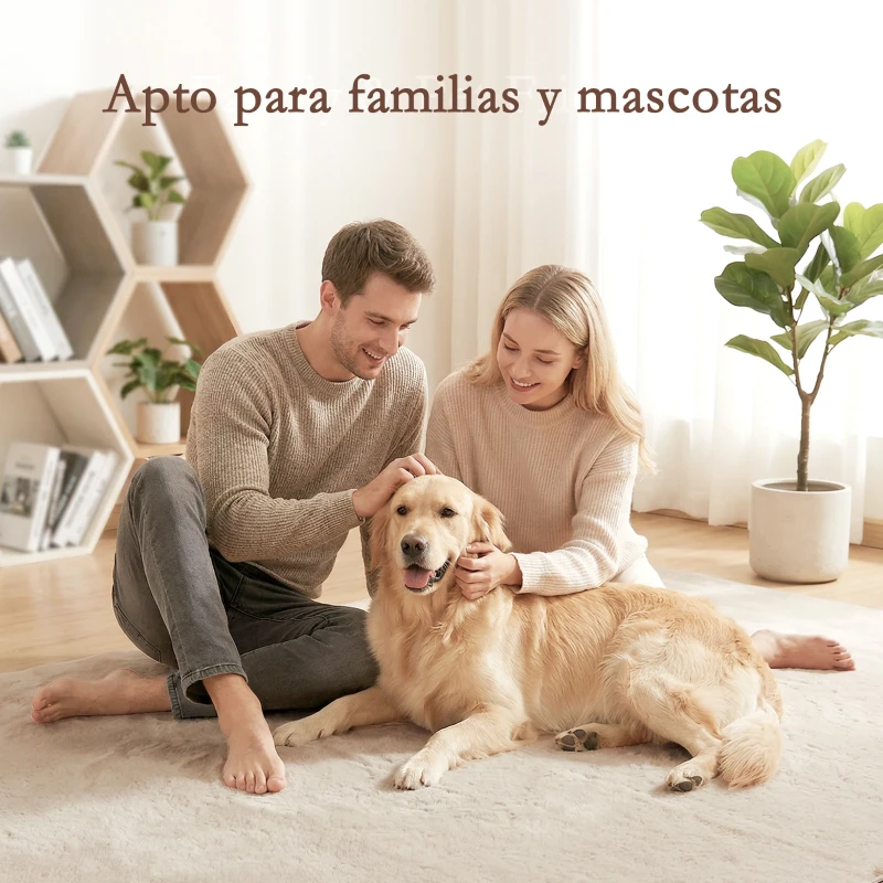 HOMCOM Alfombra Salón 120x160 cm Lavable en Lavadora Pelo Largo Estilo Moderno Tapete para Sala de Estar Dormitorio Crema