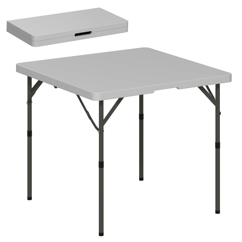 Outsunny Table de camping pliante et réglable sur 2 hauteurs, en HDPE et métal, 86x86x74 cm, Blanc