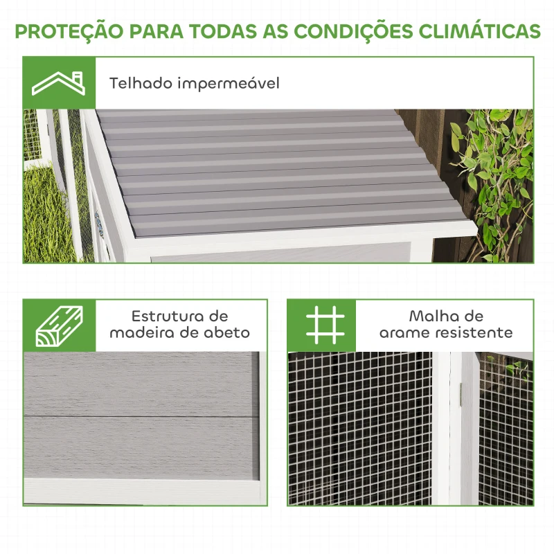 PawHut Galinheiro Grande de Madeira para Exterior em L para Canto com 2 Ninhos Recinto e Bandejas Removíveis 251x192x103 cm Cinzento