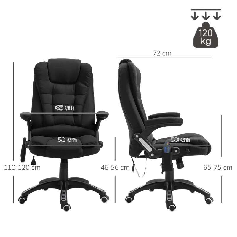 Vinsetto Cadeira para Secretaria c/ 6 Pontos de Massagem Reclinável até 130° com Aquecimento Preto