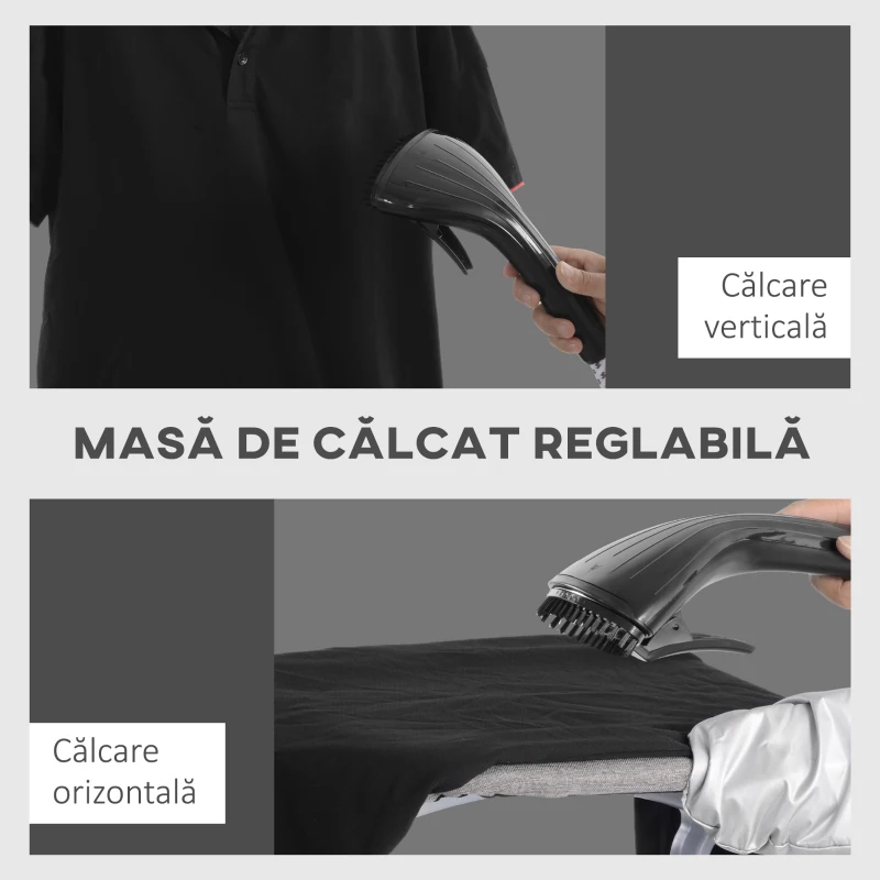 HOMCOM Aparat de Călcat Vertical cu Abur, Fier de Călcat cu Rezervor de 2L, Putere 1950W, cu 2 Tije Telescopice, 35x25x23cm, Negru