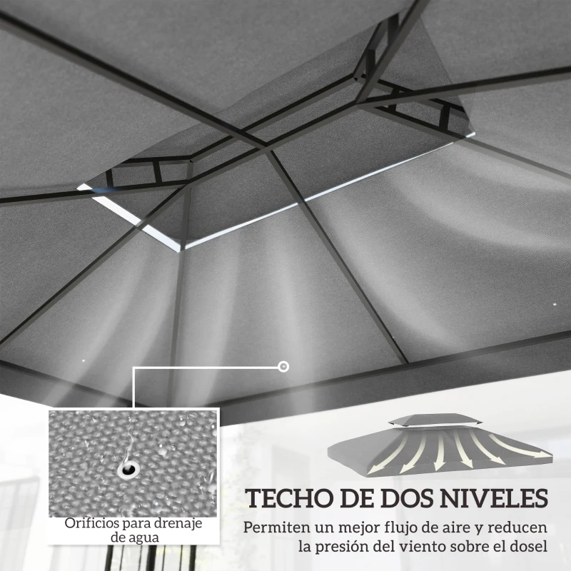 Outsunny Toldo de Recambio 4x3 m con Techo Doble Orificios de Drenaje y Protección UV Solo Toldo NO Incluye Marco Gris