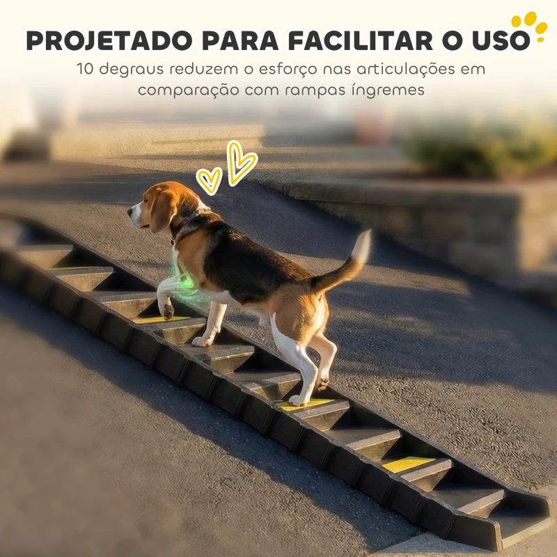 PawHut Rampa para Cães Dobrável 154 cm Rampa para Cães para Carro e Cama com 10 Degraus Antideslizantes Suporta até 68 kg Preto