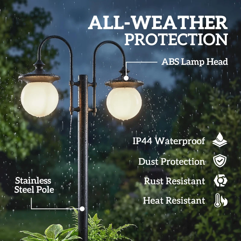 Outsunny Felinar Solar Exterior pentru Grădină cu Ghiveci 2 Capete Impermeabil IP44 Pornire/Oprire Automată Înălțime Reglabilă