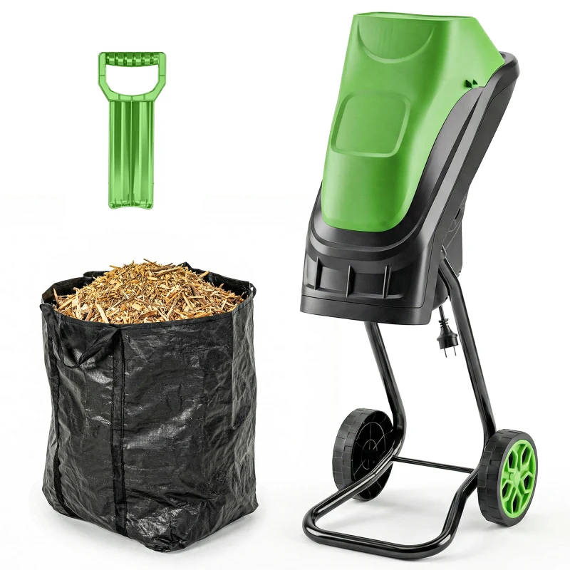 Outsunny Trituratore elettrico 2500 W per rami con sacco raccolta 45 L, Verde