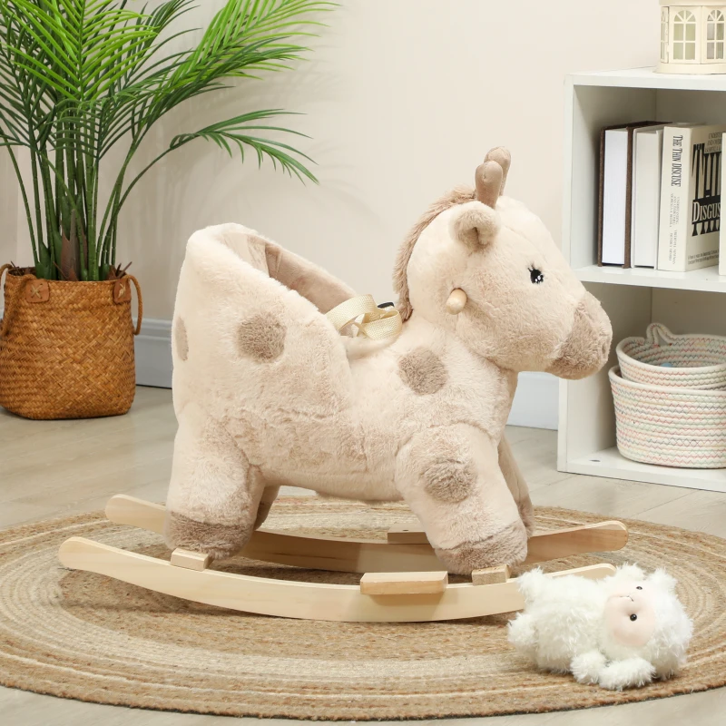 AIYAPLAY Caballo mecedor para niños jirafa juguete mecedor para bebé con efecto sonoro, cinturón de seguridad, 68x35x50cm, beige